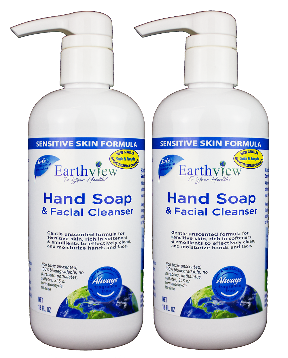 Earthview Fragrance-Free Hand Soap & Facial Cleanser 2-Pack (16 oz each)