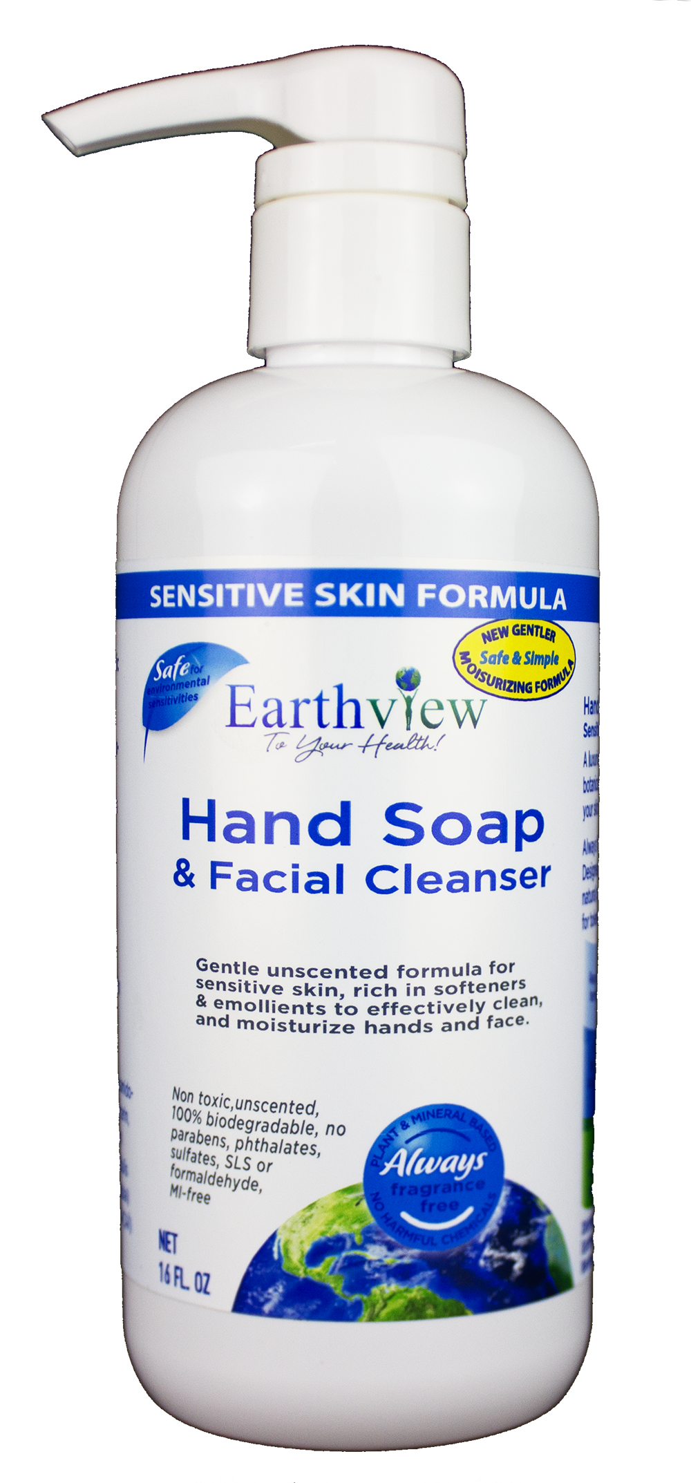 Earthview Fragrance-Free Hand Soap & Facial Cleanser 16 oz